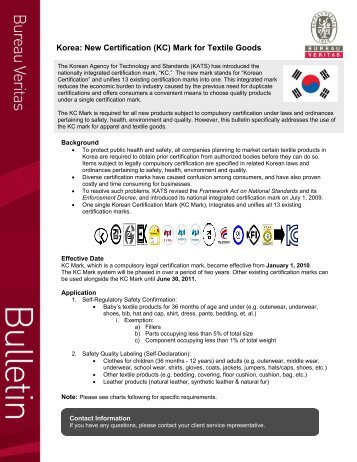 Korea: New Certification (KC) Mark for Textile Goods - Bureau Veritas