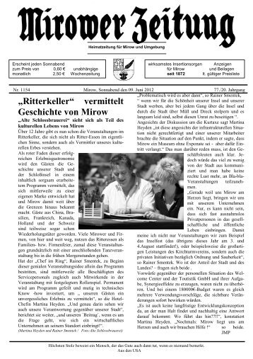 „Ritterkeller“ vermittelt Geschichte von Mirow - Mirower Zeitung