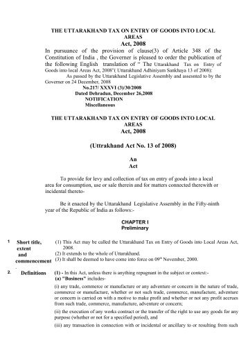 Act 2008 Act 2008 (Uttrakhand Act No 13 of 2008)