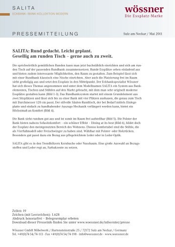 PRESSEMITTEILUNG SALITA SALITA: Rund gedacht. Leicht ...