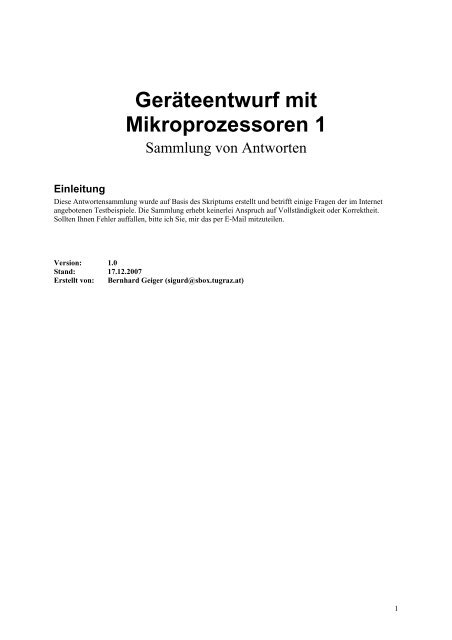 Geräteentwurf mit Mikroprozessoren 1