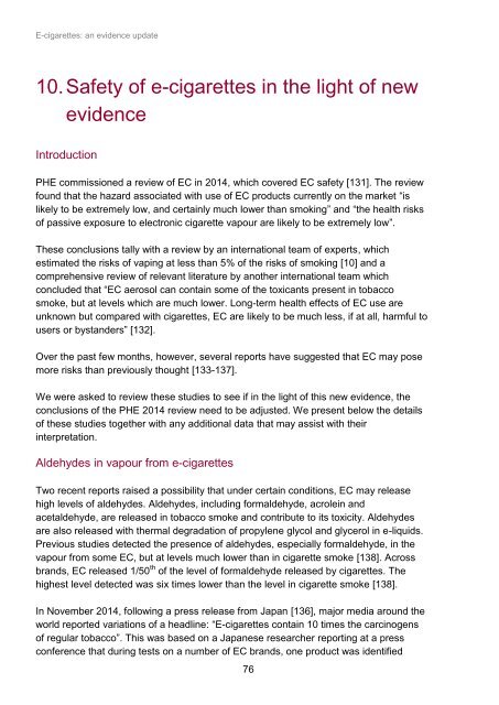 E-cigarettes an evidence update A report commissioned by Public Health England