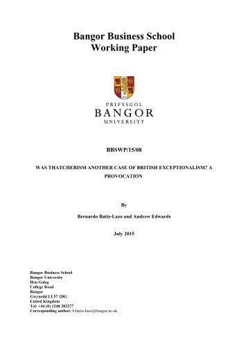 Bangor Business School Working Paper