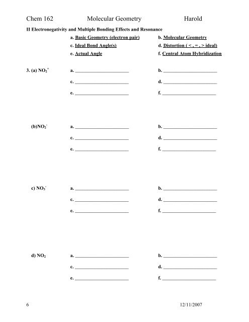 Chem 162 Molecular Geometry Harold