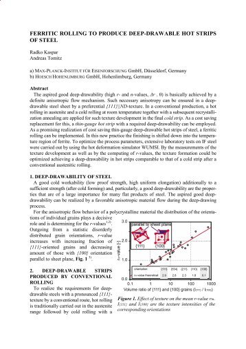 ferritic rolling to produce deep-drawable hot strips of steel - metal 2013