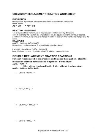 DOUBLE REPLACEMENT PRACTICE REACTIONS example