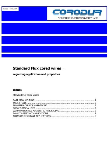 Standard Flux cored wires – - Corodur Verschleiss-Schutz GmbH