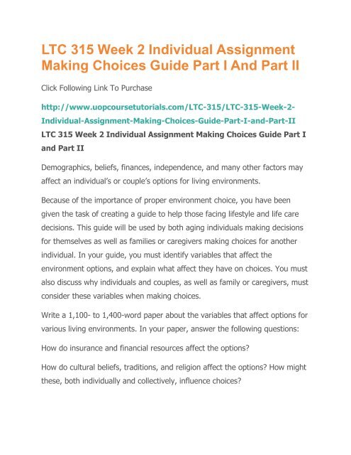 LTC 315 Week 2 Individual Assignment Making Choices Guide Part I And Part II.pdf