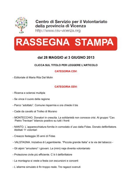 dal 28 MAGGIO al 3 GIUGNO 2013