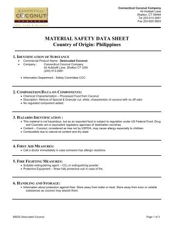 MATERIAL SAFETY DATA SHEET Country of Origin Philippines
