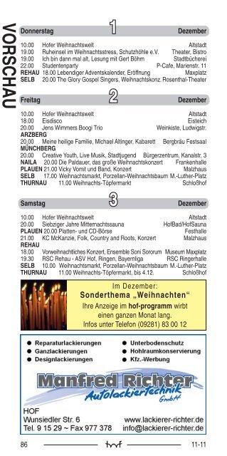 termine - Hof Programm