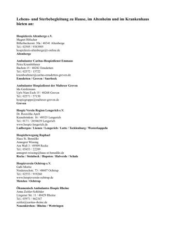 Liste Hospiz-und Palliativvereine - Palliativnetz Rheine