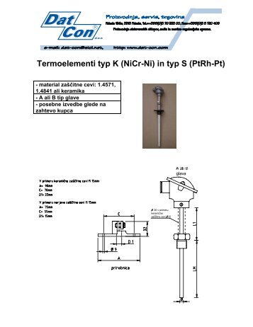 Termoelementi typ K (NiCr-Ni) in typ S (PtRh-Pt)