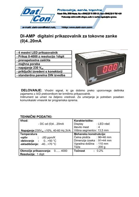 DI-AMP digitalni prikazovalnik za tokovne zanke (0)4..20mA