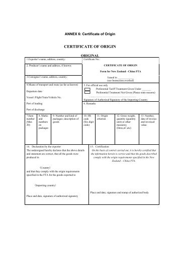 CERTIFICATE OF ORIGIN