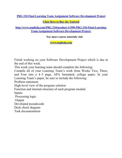 PRG 210 Final Learning Team Assignment Software Development Project