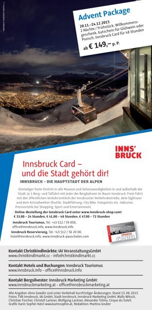 Bergweihnacht Innsbruck Programm 2015