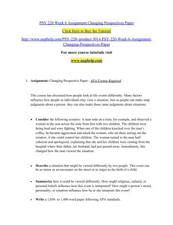 PSY 220 Week 6 Assignment Changing Perspectives Paper