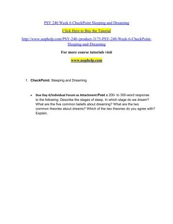 PSY 240 Week 6 CheckPoint Sleeping and Dreaming.pdf