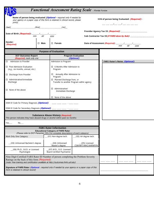  functional assessment rating scale florida version