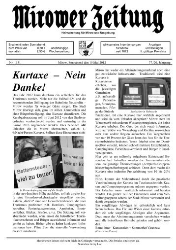 Kurtaxe – Nein Danke! - Mirower Zeitung