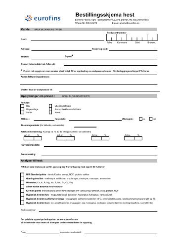 Bestillingsskjema hest - Eurofins