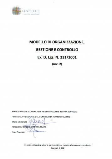 Modello di Organizzazione, Gestione e Controllo - Centrocot SpA