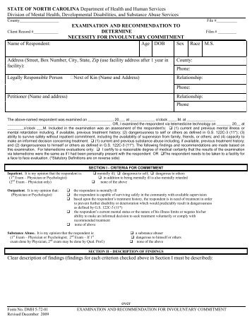 DMH 5-72-09 Form-Necessity for Involuntary Commitment