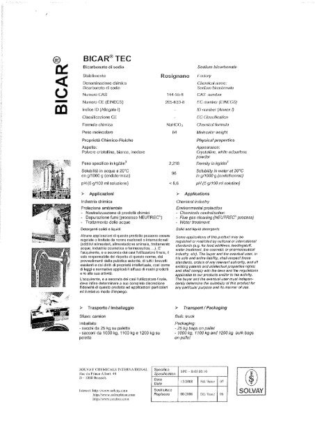 Solvay bicarbonato - Solvay_scheda tecnica bicar-tec