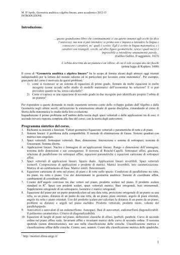 Introduzione Programma sintetico del corso 1