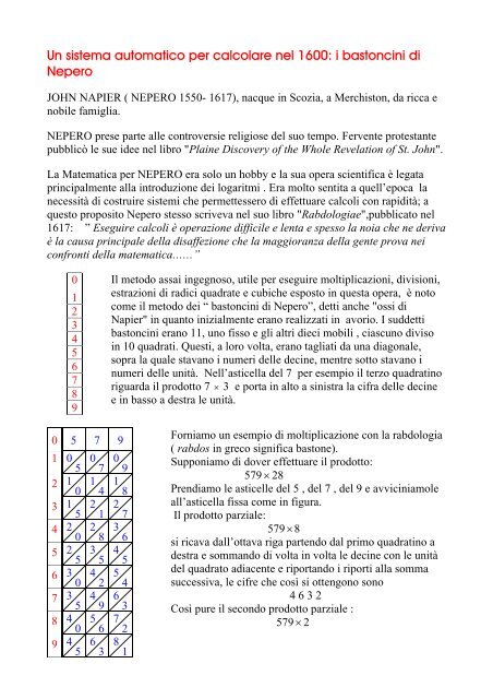 Un sistema automatico per calcolare nel 1600 i bastoncini di Nepero