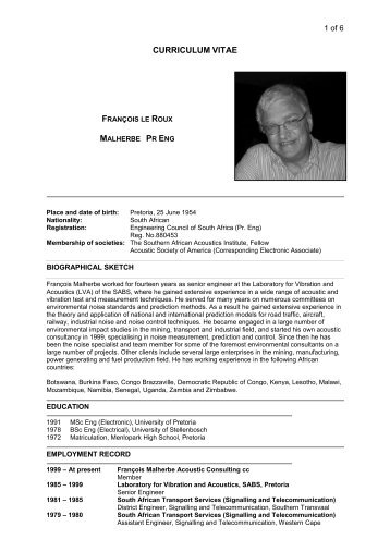 CURRICULUM VITAE FRANÇOIS ROUX MALHERBE PR ENG