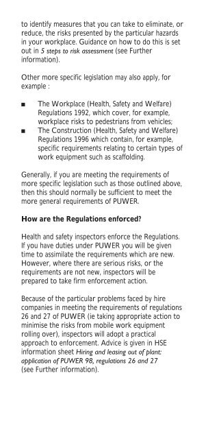 PROVISION AND USE OF WORK EQUIPMENT REGULATIONS 1998