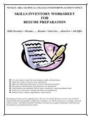 SKILLS INVENTORY WORKSHEET FOR RESUME PREPARATION