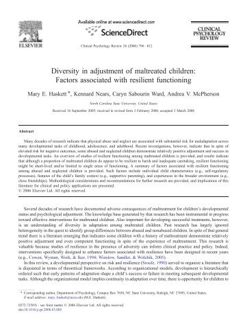 Diversity in adjustment of maltreated children - Department of ...