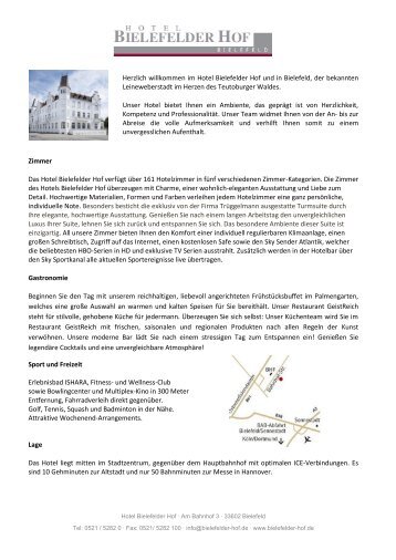 Factsheet Bielefelder Hof (PDF) - Hotel Bielefelder Hof