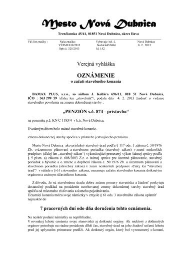 Oznámenie - Mesto Nová Dubnica