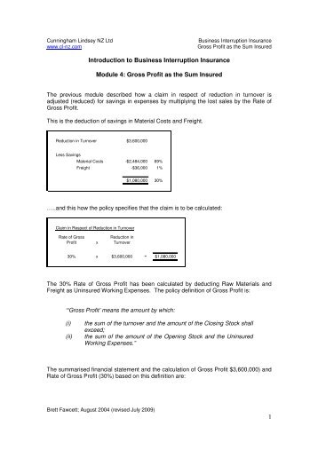 Gross Profit as the Sum Insured - Cunningham Lindsey