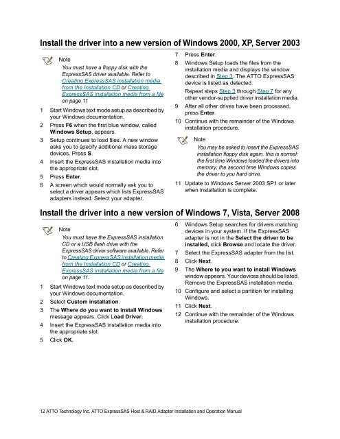 ATTO ExpressSAS Host and RAID Adapter Installation and Operation Manual