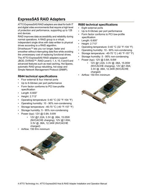 ATTO ExpressSAS Host and RAID Adapter Installation and Operation Manual