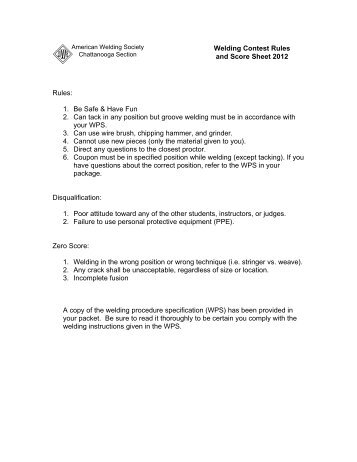 Welding Contest Rules and Score Sheet 2012 ... - Awssection.org