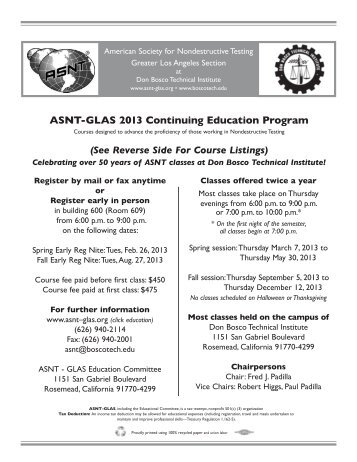 ASNT-GLAS 2013 Continuing Education Program