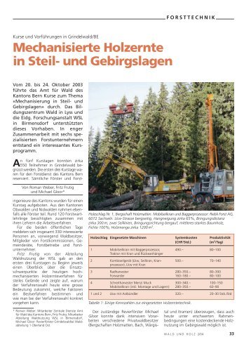 Mechanisierte Holzernte in Steil- und Gebirgslagen - WSL