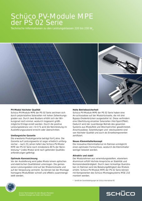 Schüco PV-Module MPE der PS 02 Serie - Zon Energie