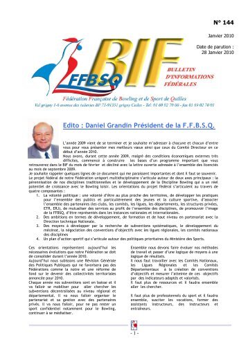 Edito  Daniel Grandin Président de la F.F.B.S.Q