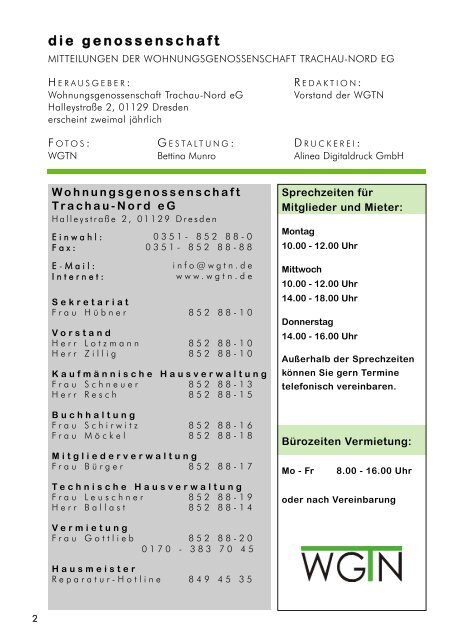 genossenschaft - Wohnungsgenossenschaft Trachau-Nord eG