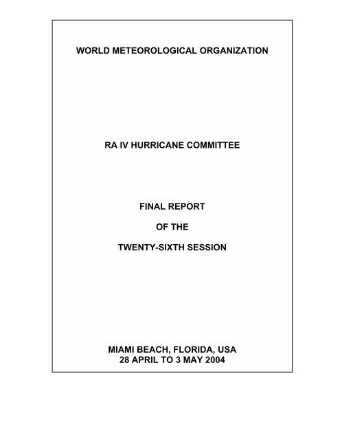 RA IV Hurricane Committe, Twenty-sixth session - WMO