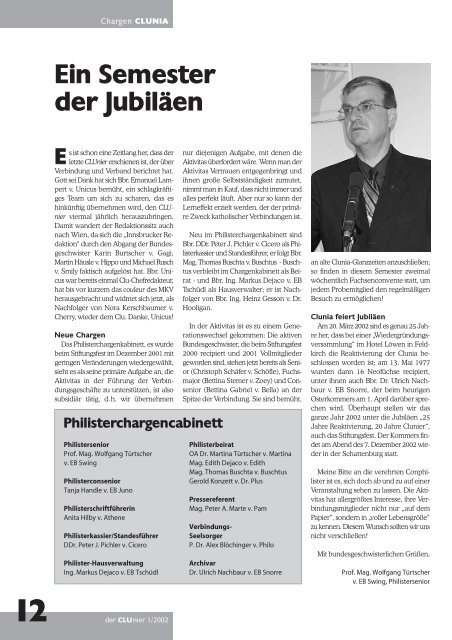 der CLUnier 1/2002 - KMV Clunia Feldkirch