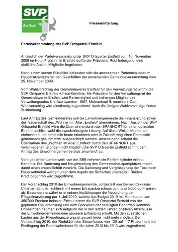 Pressemitteilung Parteiversammlung der SVP Ortspartei ... - SVP Uri