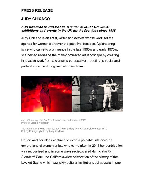 PRESS RELEASE JUDY CHICAGO